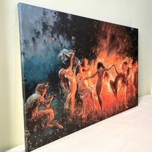 Fire Dance by Joseph Tomanek Canvas Art, Nymphs Dancing to Pan’s Flute, Nymphs Wall Art, Witches Paintings, Reprodaction Art, Ready To Hang!