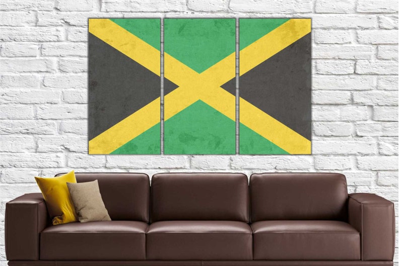 Jamaica Flag Canvas Vintage Jamaica Wall Art Jamaica Canvas Etsy