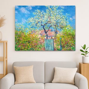 Claude Monet Canvas Print, Poirier en Fleurs Impressionist Wall Art, Landscape Art, Spring Landscape Canvas for Bedroom or Living Room Decor