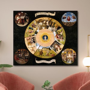 Die sieben Todsünden von Hieronymus Bosch Leinwandkunst, Bosch Wandkunst, Religiöse Kunst, Reproduktion Druck, Reproduktion Canvas Home Decor