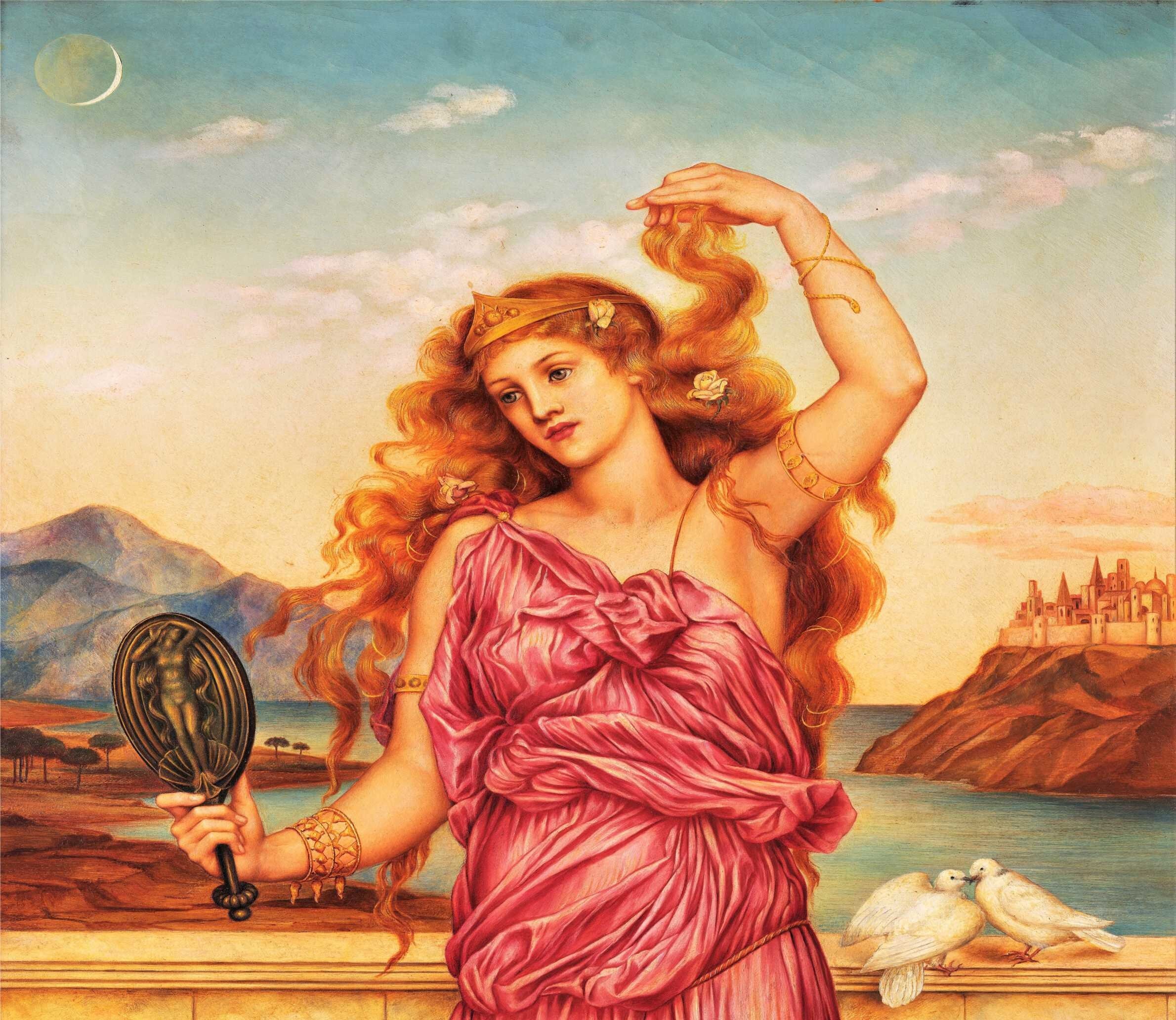 Helen of Troy Canvas Art, Evelyn De Morgan Mythological Painting
