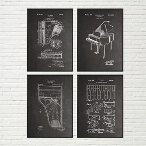 Klavier Patentdrucke 4er Set | Musikzimmer Dekor, Klavier Patent Set, Klavier Wandkunst, Klavier Dekor, Geschenk für Musiklehrer, Geschenk für Pianist - Ungerahmt
