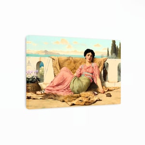 John William Godward Canvas Art, Neoclassical Woman with Turtle, Modern Home Decor