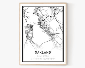 Oakland City Karte Druck | Kalifornien Karten, Oakland Karte Druck, Oakland Druck, Oakland Wandkunst, Oakland Leinwand Kunst, Oakland Dekor, Büro-Dekor