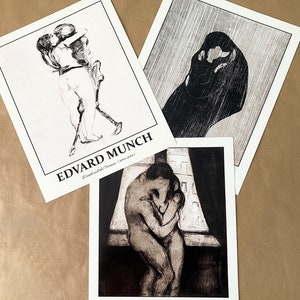 Edvard Munch Prints Set of 3 - The Kiss Print, Death and the Woman Print, Edvard Munch Poster, Museum Exhibition Poster, Munch Wall Art