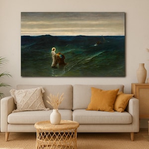 Jesus and Peter on the Water Canvas - Gustave Brion Art Print - Christian Wall Decor - Religious Home Art - Bible Scene Painting - Gift Idea