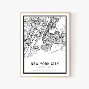 Impression de carte de la ville de New York | Cartes de la ville de New York, impression de carte de New York, impression de New York, art mural de New York, art de toile de New York, décoration de bureau à domicile