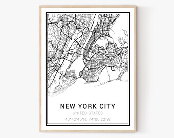 New York City Map Art Print: Modern Home Office Decor