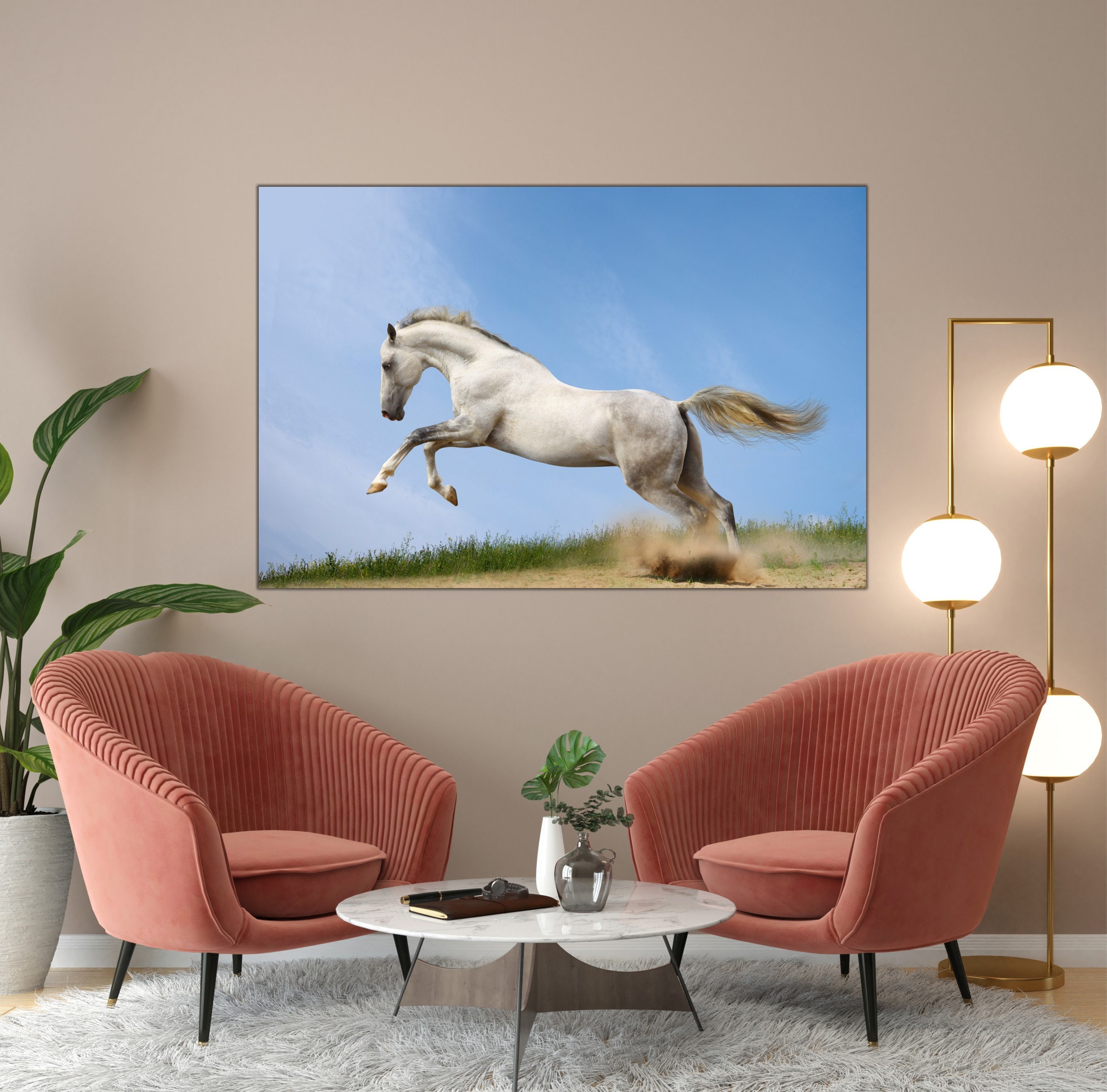 White Horse Canvas Print: Large Running Horse Wall Art - Etsy