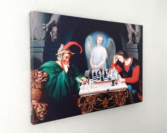 悪魔のチェックメイト キャンバスウォールアート：チェスプレイヤーの
