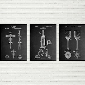 Set Of 3 Wine Patent Prints | Wine Blueprint Wall Art, Wine Patent Print, Wine Wall Art, Wine Decor, Fathers Day Gift, Gift for Him