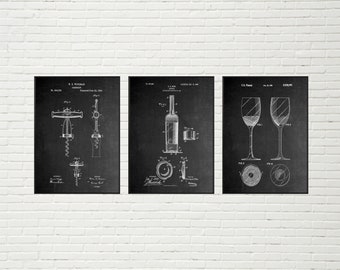 Juego de 3 impresiones de patentes de vino / Arte mural con planos de vino, impresión de patente de vino, arte mural de vino, decoración de vino, regalo del Día del Padre, regalo para él
