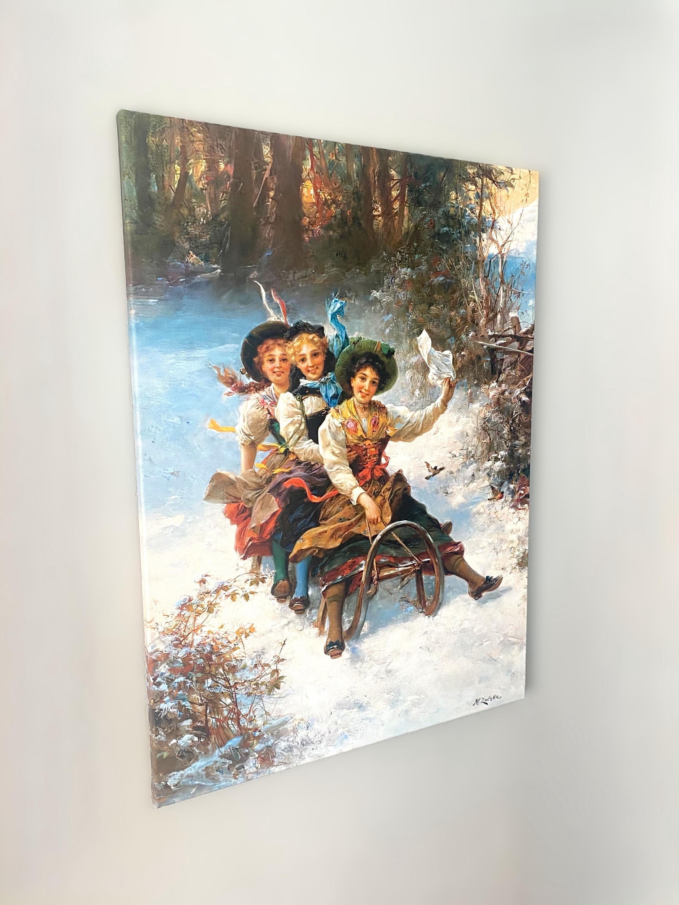 Hans Zatzka Winter Canvas Art: Victorian Girls Sledding Scene - Etsy