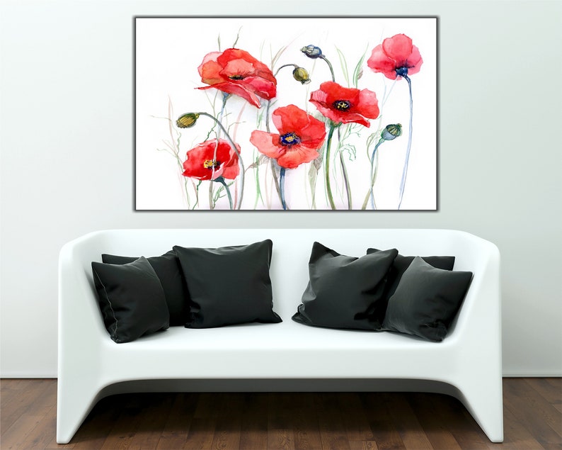 Red Flower Painting Art Floral Decor Red Flower Wall Art Etsy