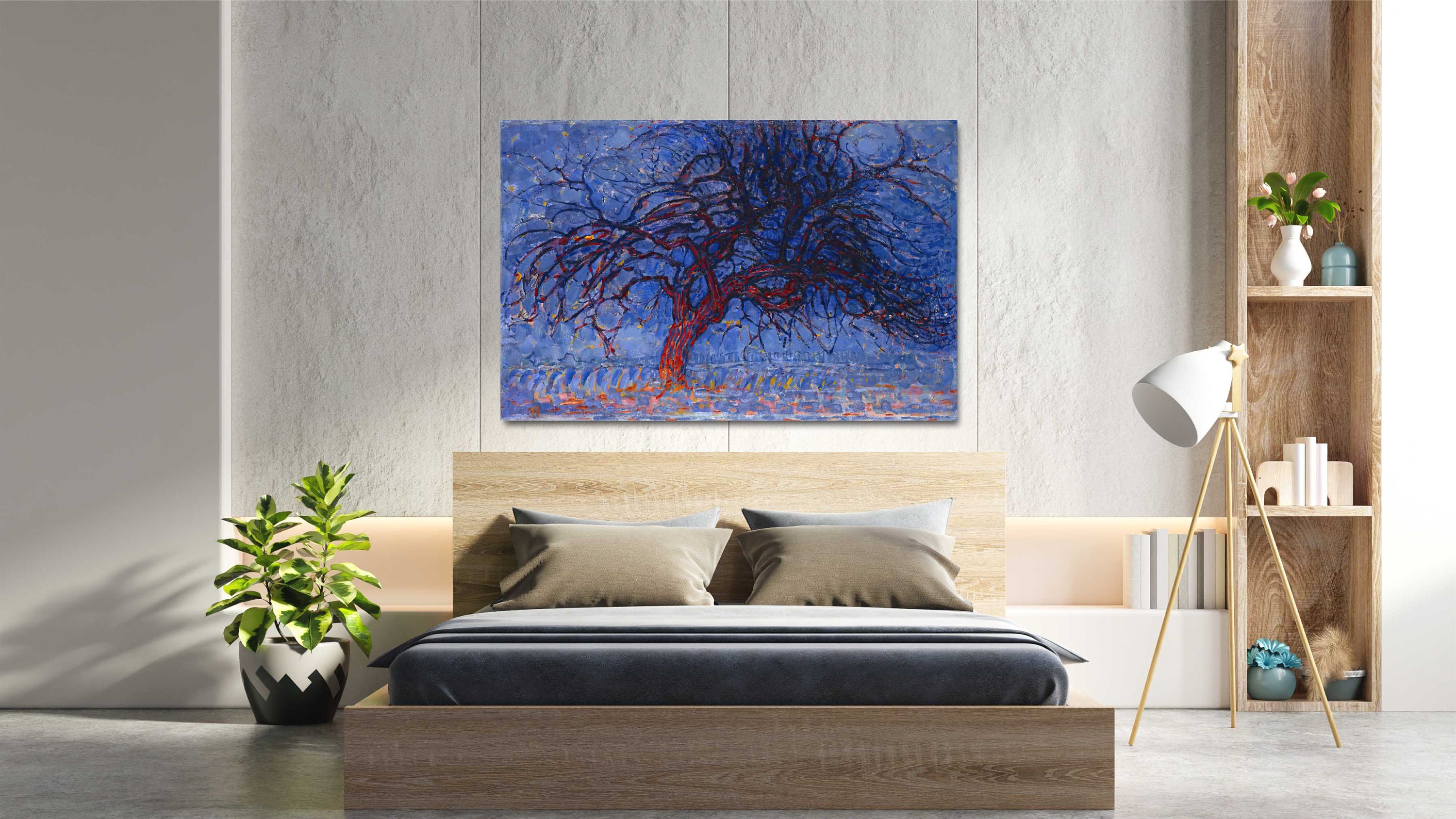 JGS® - Handgeschilderd Acryl Wandkunstwerk De Grote Rode Boom Op Canvas 100x200cm Zonder Lijst