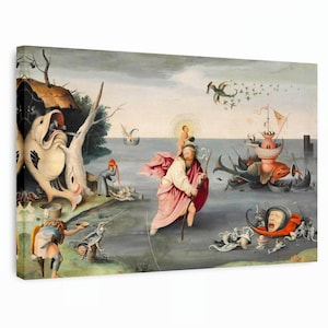 Hieronymus Bosch Leinwandkunst, Der heilige Christophorus trägt das Christuskind durch eine sündhafte Welt, religiöse Wandkunst, Reproduktion Leinwandkunst