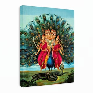 Murugan Canvas Print: Hindu God Art, Peacock & Cobra