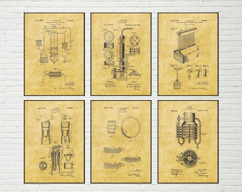 Whiskey Patent Poster Prints SET OF 6 | Whiskey Decor, Whiskey Wall Art, Whiskey Print, Restaurant Wall Art, Whisky & Bourbon Lover