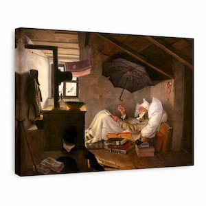 Carl Spitzweg - The Poor Poet Canvas Art, Famous Artwork, Carl Spitzweg Wall Art, Scholar Art,  Reproduction Canvas Art,Ready To Hang Canvas