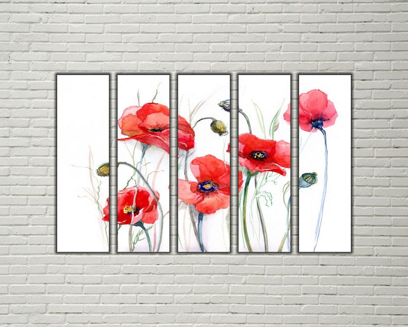 Red Flower Painting Art Floral Decor Red Flower Wall Art Etsy