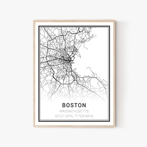 Boston Map Print | Massachusetts City Maps, Boston City Map Print, Boston Print, Boston Wall Art, Boston Canvas Art, Home Office Wall Decor