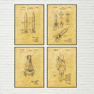 Set di 4 stampe di brevetti spaziali / Arte murale spaziale, Stampa spaziale, Arte murale NASA, Decorazioni spaziali, Arte brevettata spaziale, Decorazioni murali spaziali