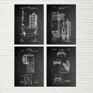 Stampa di brevetti per il bagno - Set di 4 / Arte per il bagno, poster vintage, carta igienica,