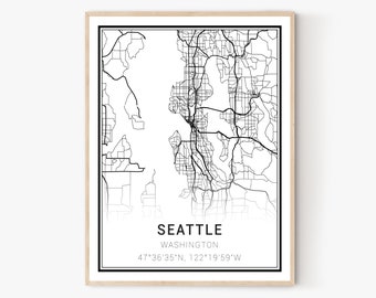 Seattle City Map Print | Washington Maps, Seattle Map Print, Seattle Print, Seattle Wall Art, Seattle Canvas Art, Seattle Decor,Office Decor