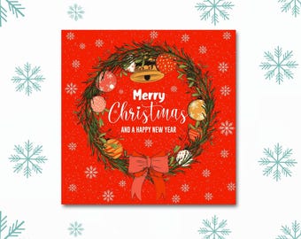 Merry Christmas Wreath Canvas Art, Holiday Wall Decor
