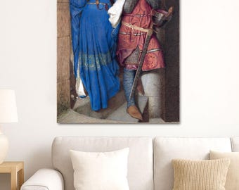 The Meeting on the Turret Stairs Canvas: Romantic Irish Medieval