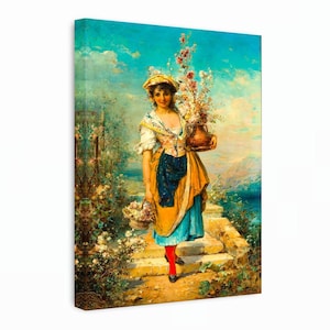 &quot;Ein schönes Gemälde &quot;&quot;Blumenmädchen&quot;&quot; von Hans Zatzka.&quot; Romantische Frau mit Blumen im Garten | Klassische Wanddeko | Fine Art Druck auf Leinwand