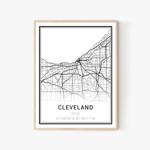 Cleveland City Map Print | Ohio Maps, Cleveland Map Print, Cleveland Print, Cleveland Wall Art, Cleveland Canvas Art, Home Office Decor