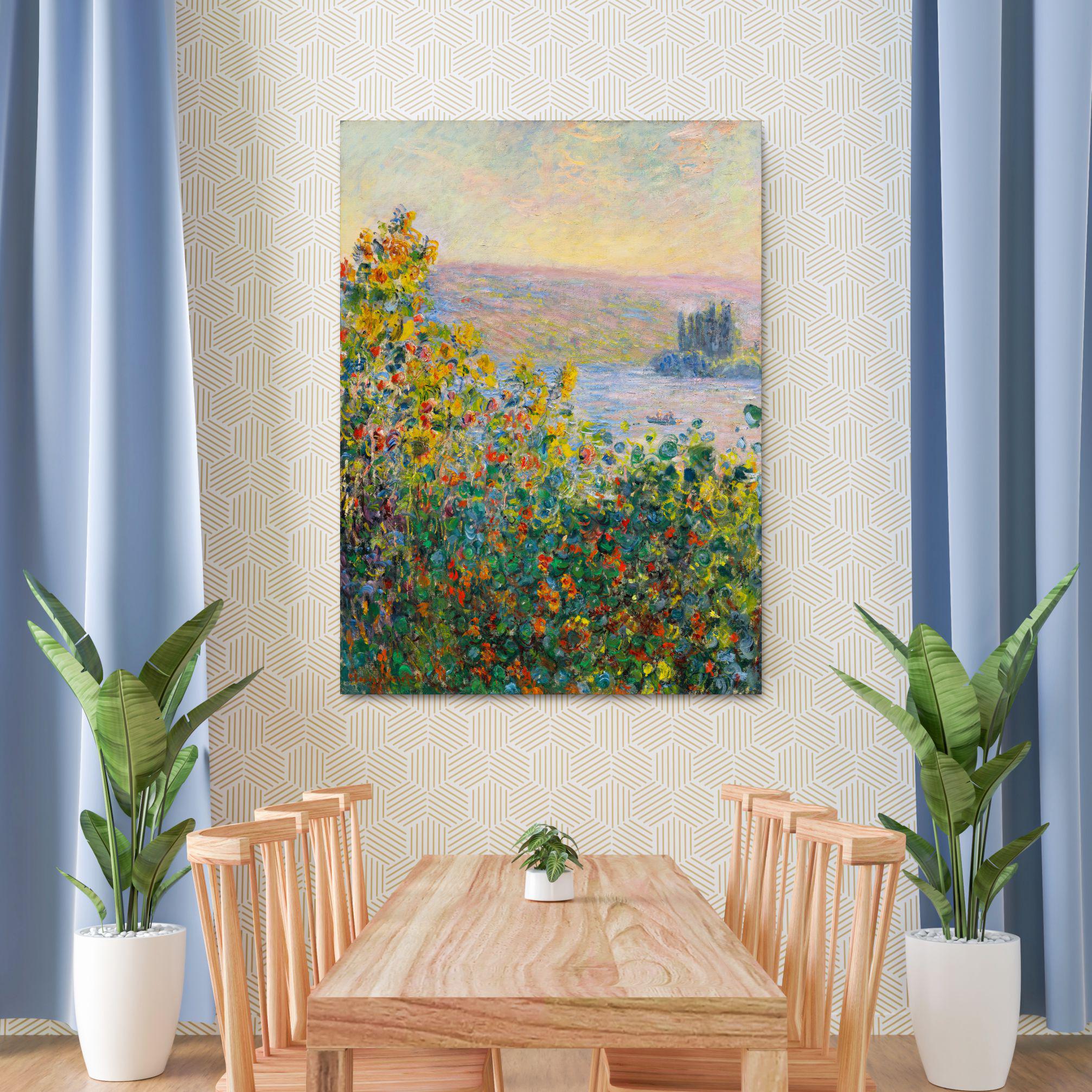 モネ「ヴェトゥイユの花壇」キャンバスプリント - フランスの風景画