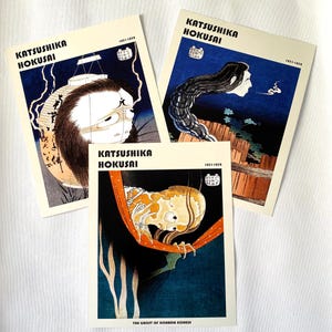 Katsushika Hokusai Prints Set of 3 - Ghost Tales, Japanese Wall Art,Woodblock Prints, Hokusai Poster,Hokusai Print, Asian Art,Japanese Print