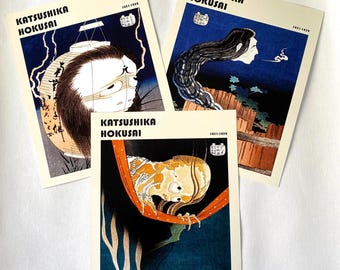 Hokusai Ghost Tales Print Set of 3: Japanese Woodblock Art