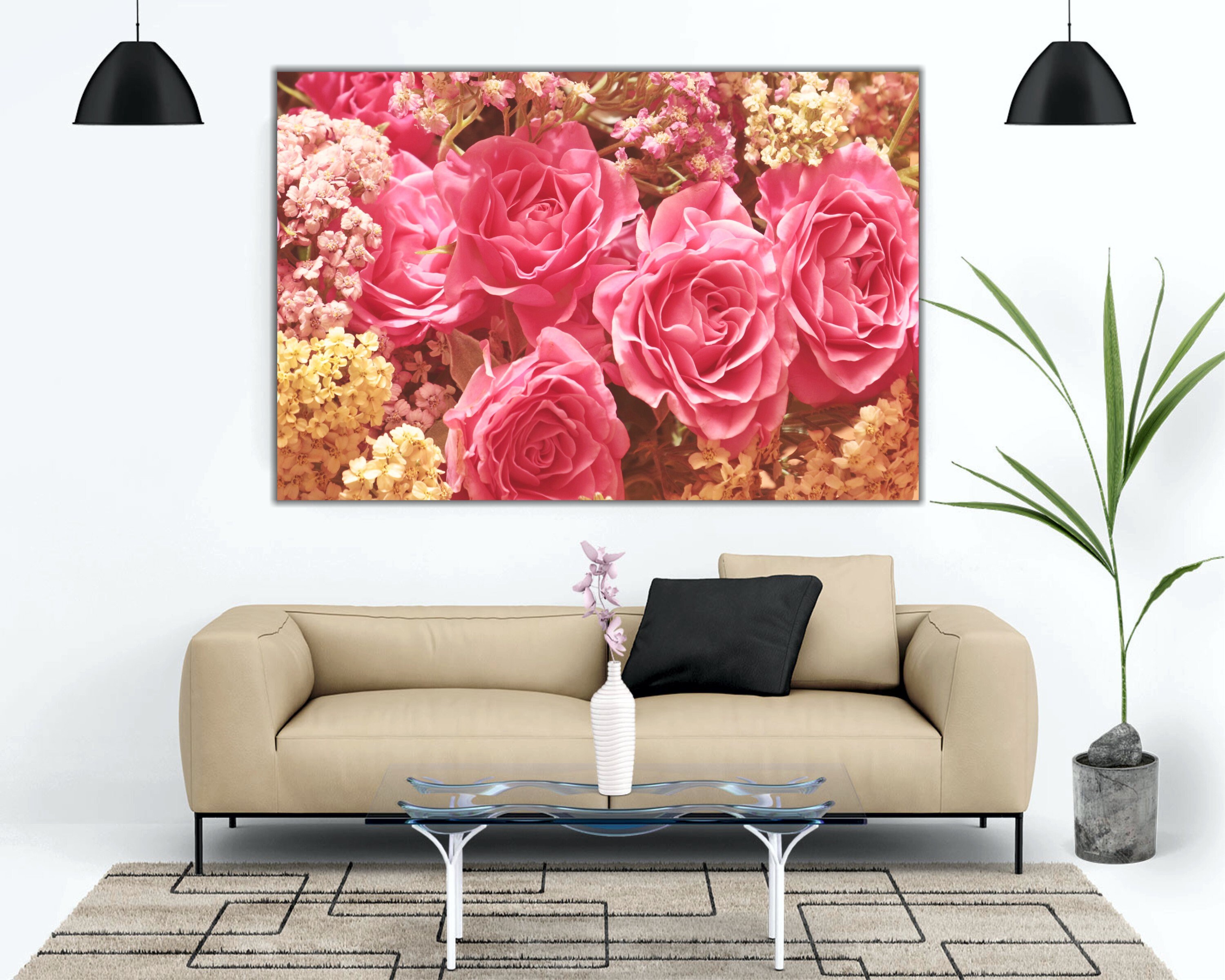 Pink Rose Print Floral Decor Rose Wall Art Flower Large Etsy
