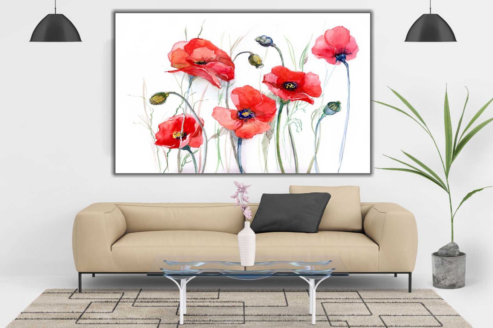 Red Flower Painting Art Floral Decor Red Flower Wall Art Etsy