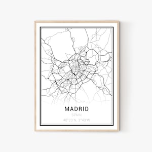 Madrid City Map Print | Spain City Maps, Madrid Map Print, Madrid Print, Madrid Wall Art, Madrid Canvas Art, Home Office Wall Decor