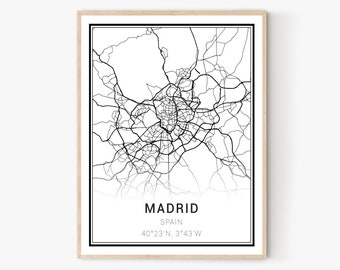 Madrid City Map Print | Spain City Maps, Madrid Map Print, Madrid Print, Madrid Wall Art, Madrid Canvas Art, Home Office Wall Decor
