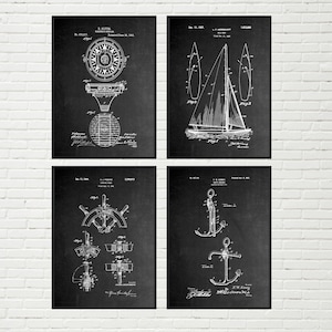 Sailing Patent Prints SET OF 4 | Nautical Wall Art, Nautical Decor, Sailing Wall Art, Sail Boat Patent, Anchor Wall Art, Sailing Print