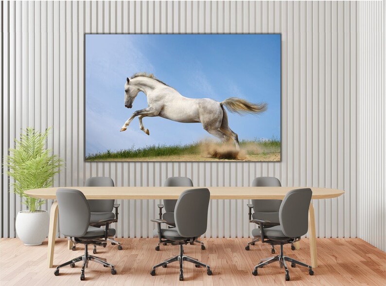 White Horse Wall Art White Horse Canvas Print Large Running Etsy