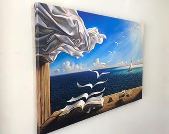 Salvador Dali - Buch zu den Vögeln, Leinwanddruck, Heimdekor, Dali Leinwand, Salvador Dali Druck, Meer Leinwand, fertig zum Aufhängen!
