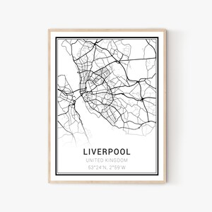 Liverpool City Map Print | United Kingdom Maps, Liverpool Map Print, Liverpool Print, Liverpool Wall Art, Liverpool Canvas Art, Travel Decor