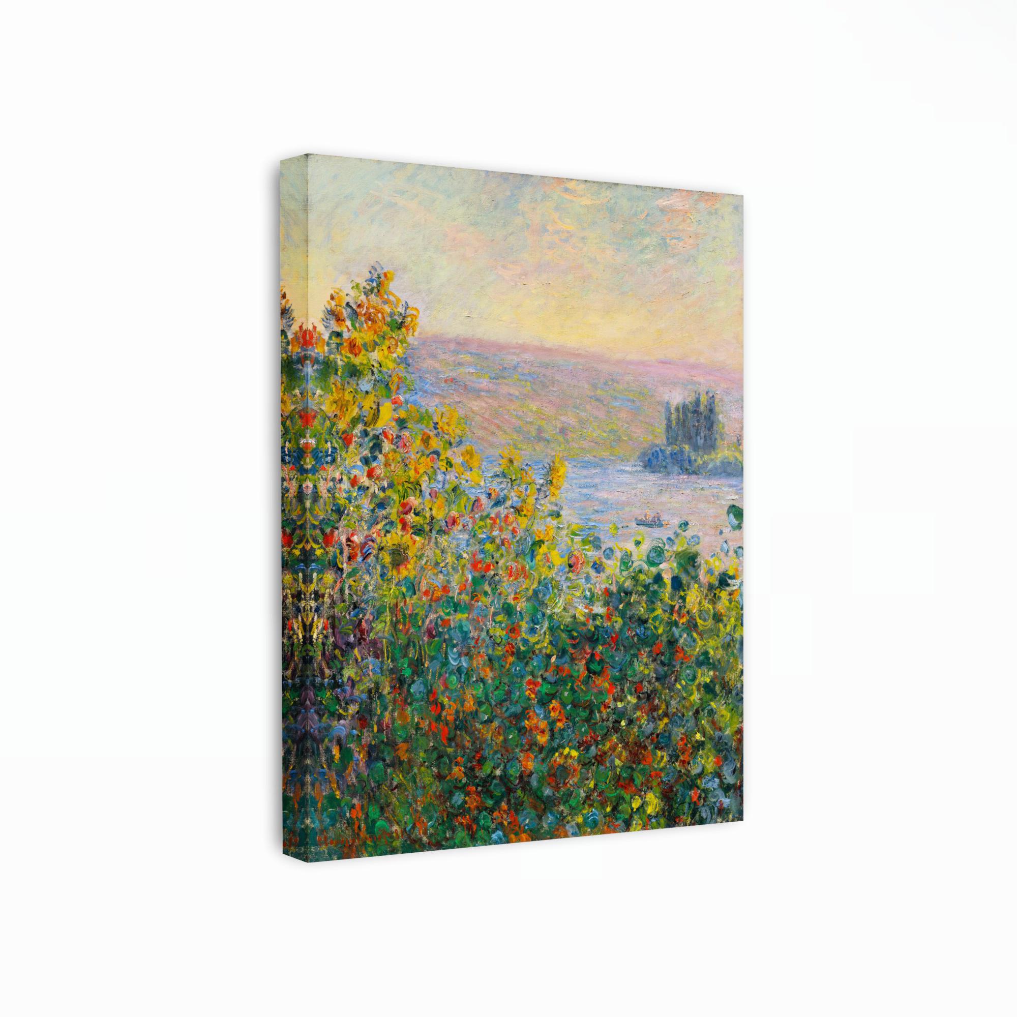 モネ「ヴェトゥイユの花壇」キャンバスプリント - フランスの風景画