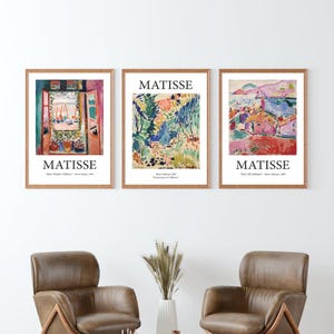 Juego de 3 láminas de Henri Matisse: carteles de exposición, decoración colorida para el hogar.
