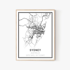 Sydney City Map Print | Australia Maps, Sydney Map Print, Sydney Print, Sydney Wall Art, Sydney Canvas Art, Sydney Decor, Office Decor