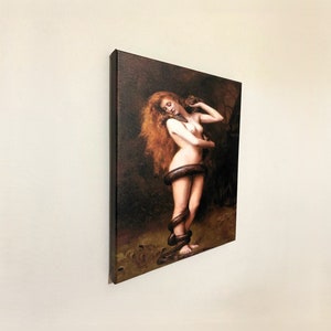 Lilith by John Collier Canvas Art Print, Famous Painting, Pre-Raphaelite Art, Mythology Print, Snake and Lilith Print, Reproduction Canvas