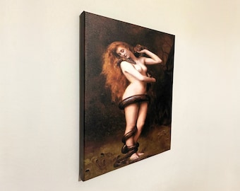 Lilith by John Collier Canvas Art Print, Famous Painting, Pre-Raphaelite Art, Mythology Print, Snake and Lilith Print, Reproduction Canvas