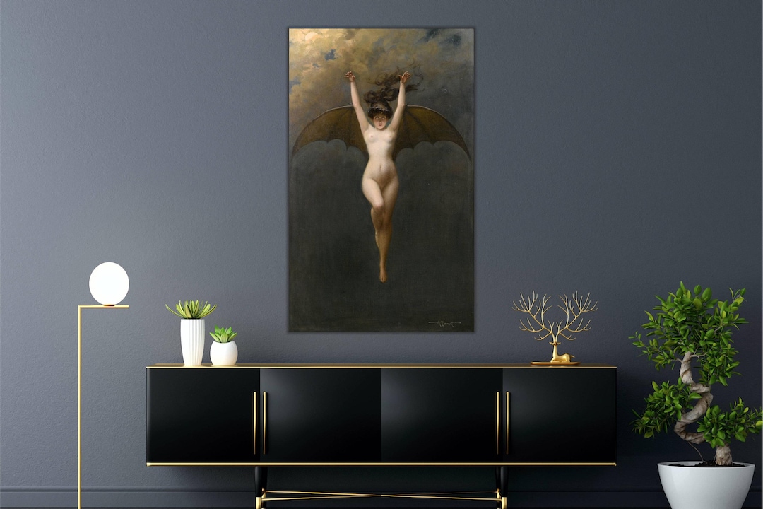 Albert Joseph Pénot La Femme Chauve-Souris (The Bat Woman) | Antique Macabre Painting, Vintage Print Poster, Erotic Wall Art, Illustration