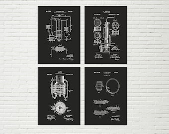 Whiskey Patent Poster Prints SET OF 4 | Whiskey Decor, Whiskey Wall Art, Whiskey Print, Whiskey Making, Restaurant, Whisky & Bourbon Lover